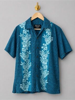 Favant Hawaii Blue Pineapple Hawaiian Shirt Men’s 100% Cotton Aloha Button-Up